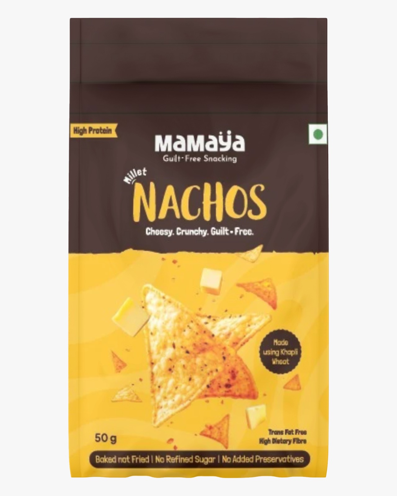baked cheese nachos, millet chips, healthy snack, Khapli wheat nachos