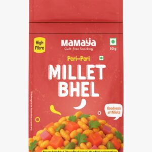 peri peri bhel mix spicy millet snack peri peri jowar puffs clean spicy snack healthy Indian namkeen gluten-free chivda millet-based snack India guilt-free snack mix spicy office snack high protein Indian snack