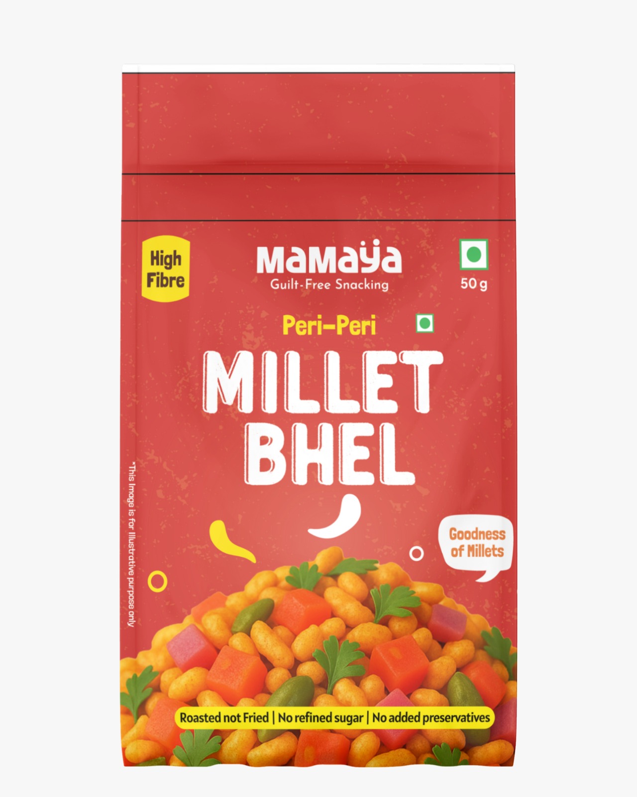 peri peri bhel mix spicy millet snack peri peri jowar puffs clean spicy snack healthy Indian namkeen gluten-free chivda millet-based snack India guilt-free snack mix spicy office snack high protein Indian snack